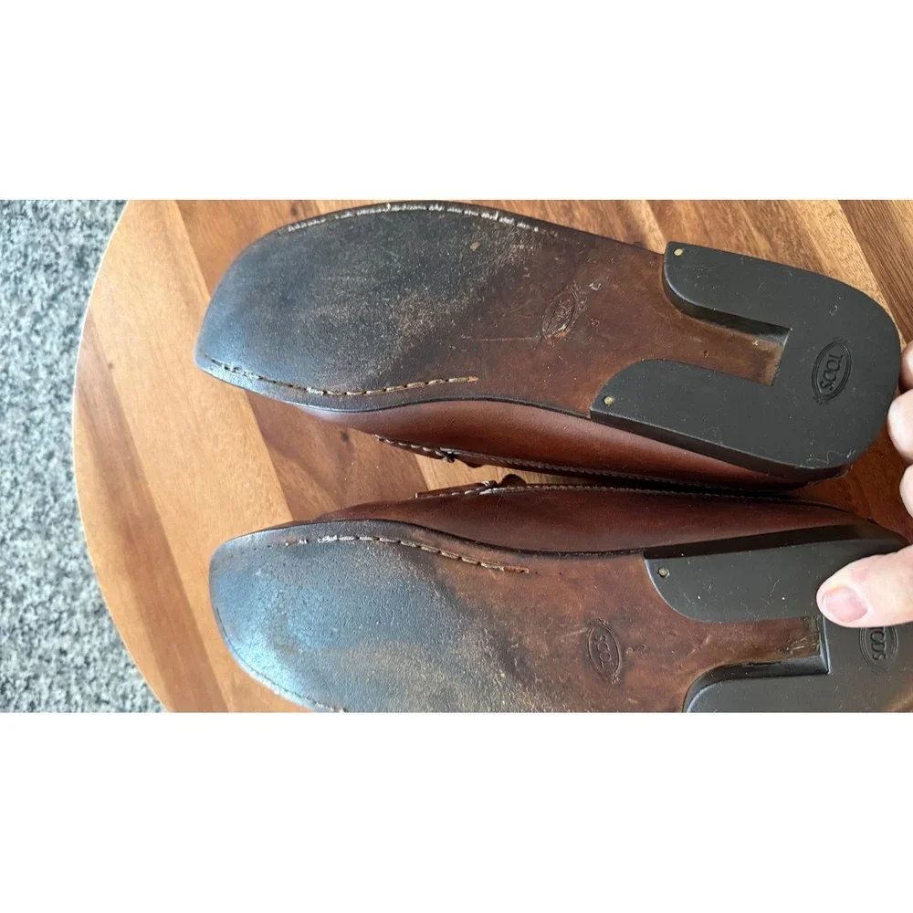 Tods Penny Loafers Mens Size 8 Brown Leather Good Condition Italian Made Luxury